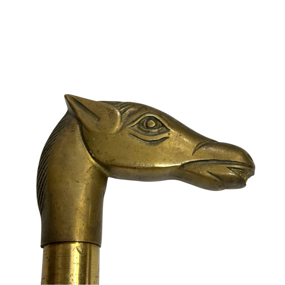 Vtg French Brass Horse Head Handle Walking Stick Cane 3 Section Wood Shaft 34” - Picture 9 of 12